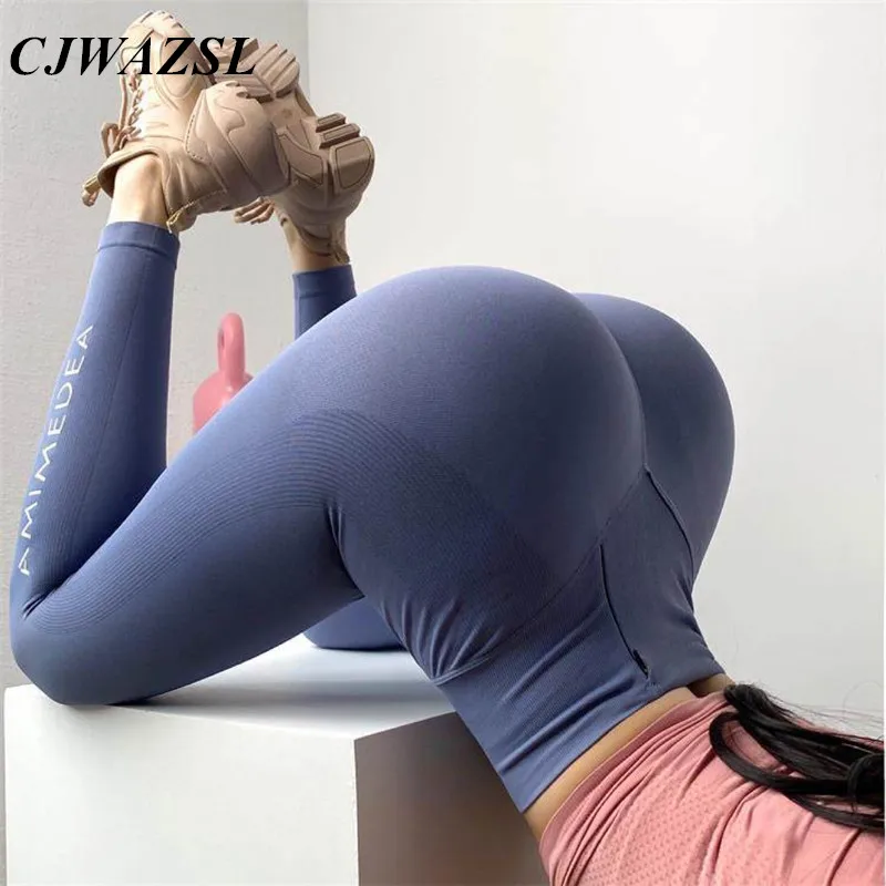 

Women's yoga pants seamless belly slimming running exercise gym training warm-up leggings high waist tight letter pants