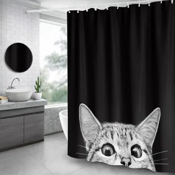 

Black Shower Curtain Bathroom Decor Cute Animals Tiger Cat Polyester Waterproof Fabric Bath Screens Shower Curtains With Hooks