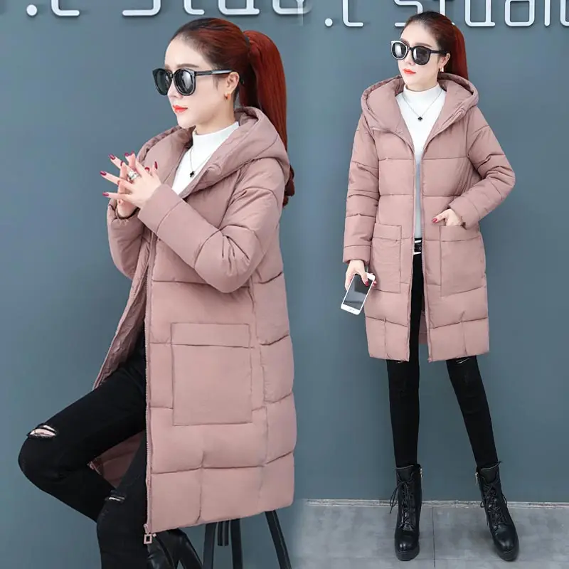 Pink Высокое качество, теплая длинная хлопковая одежда, пальто, Осень-зима, женские пальто, пуховик с капюшоном, хлопковая куртка, корейская мода, одежда - Цвет: Pink