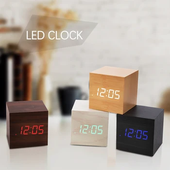 

Multicolor LED Wooden Alarm Clock Table Voice Control Digital Wood Despertador Electronic Desktop USB/AAA Powered Clocks часы