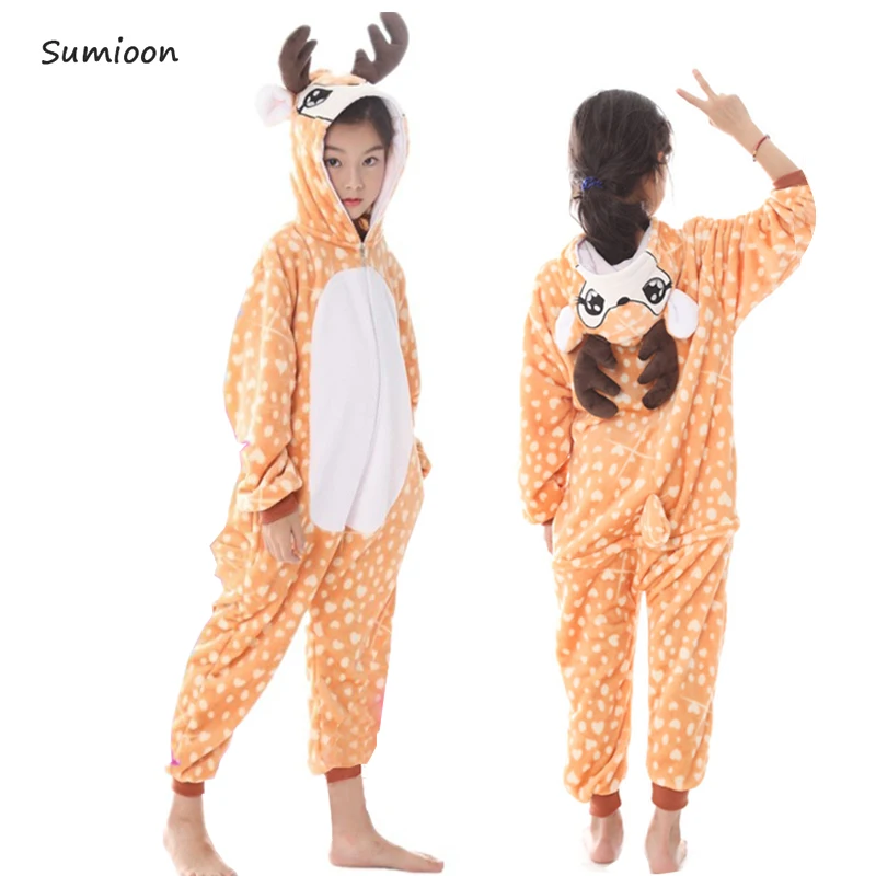 Пижамы кигуруми, Детский комбинезон с единорогом для детей, мультяшное одеяло с животными, пижамы, Детский костюм, зимний комбинезон с единорогом для мальчиков и девочек - Цвет: Deer