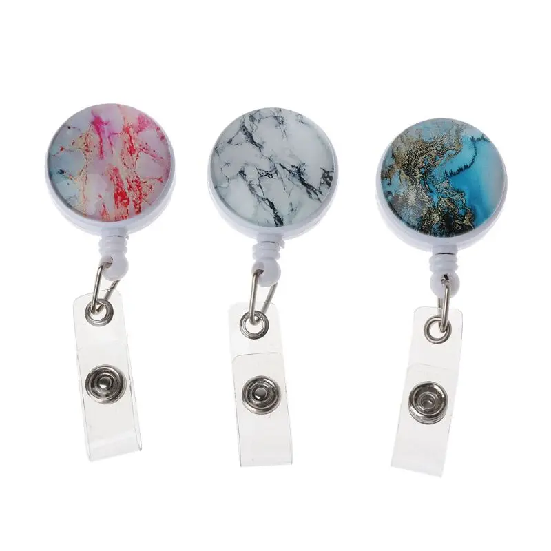 

3Pcs Marble Starry Nurse Badge Holder Retractable Badge Reel Clip ID Protection