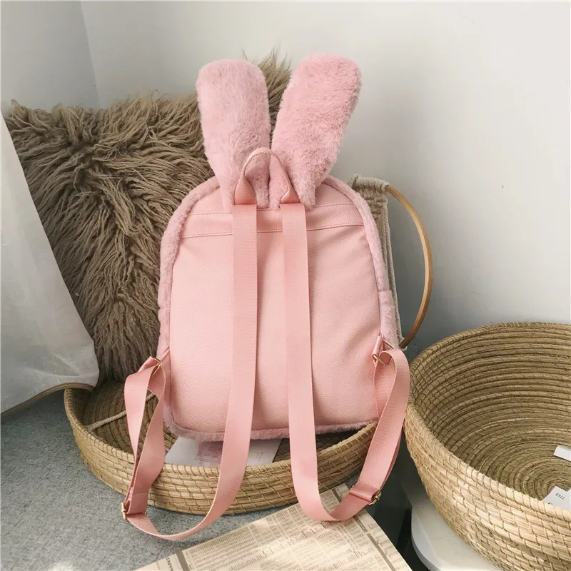 

Backpack Women's New Style Cute Rabbit Ear Furry Backpack Soft Girl GIRL'S Children Plush Fur Clothing Bag