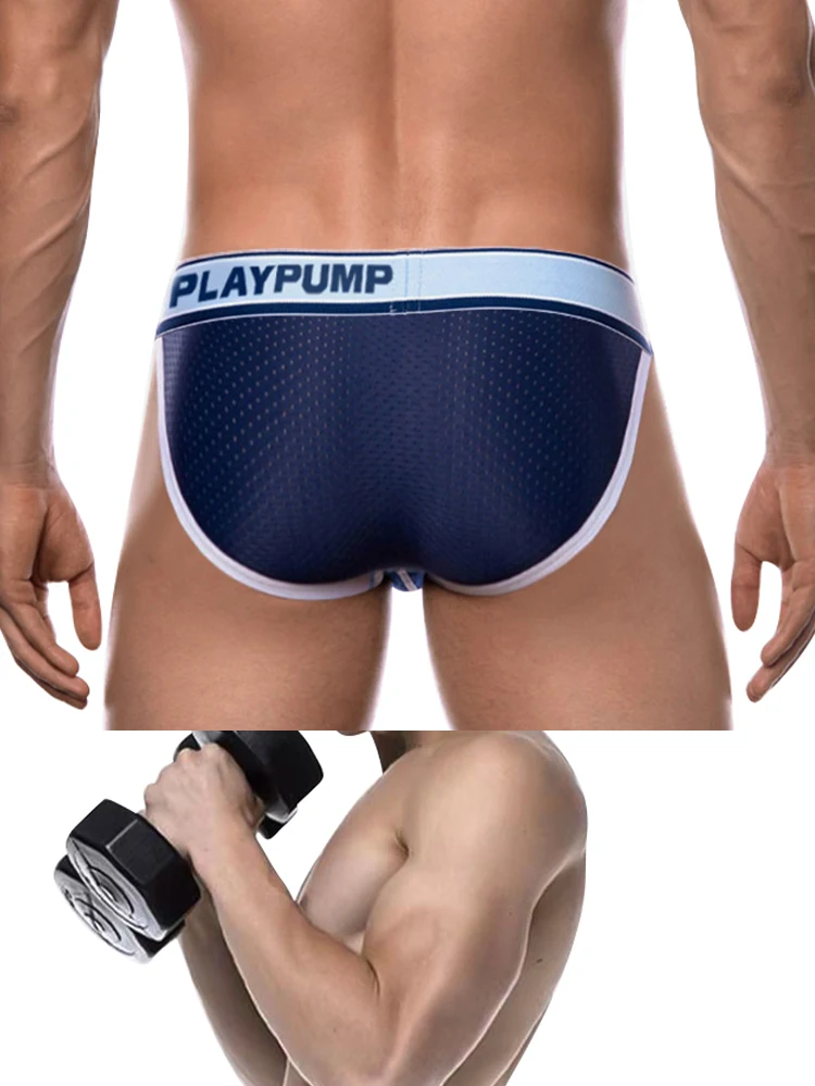 sports briefs PLAYPUMP Men's Underwear Cotton Briefs Men Underpants Sexy Gay Side Cut Breathable Mesh Sissy Sports Panties Cuecas Slip PP9109 black briefs