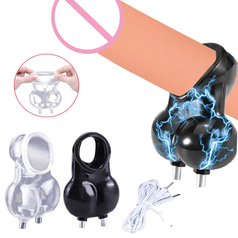 SM Electro Shock Scrotum Sleeve Sex Ball Stretcher Chastity Cage Cockring Scrotum Ring Men Medical Electro Stimulate Sex Toy Kit electro sex toys,electric sex toys