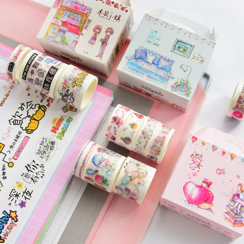 

8pcs Creative and paper tape 8 roll set girl heart DIY hand account decorative stickers Chaoyu text record stickers students