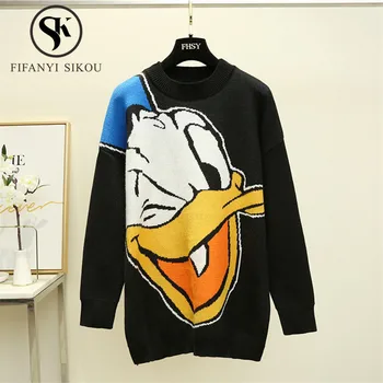

2020 Women O-Neck Knitting Sweater Autumn Winter Fashion Long sleeve Pullover Warm Tops Loose Plus size Cartoon Sweaters Female