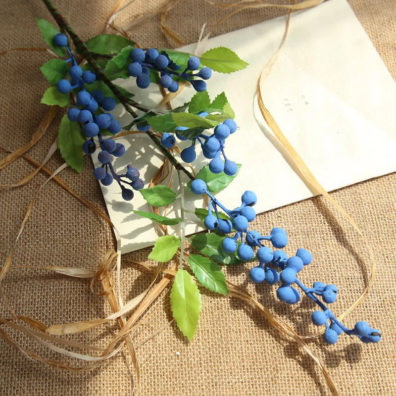blue color 1 шт., искусственные красные ягоды, растения, листья, пластиковые искусственные фруктовые ветки для DIY, рождественские, новогодние, свадебные, вечерние, для дома - Цвет: blue color