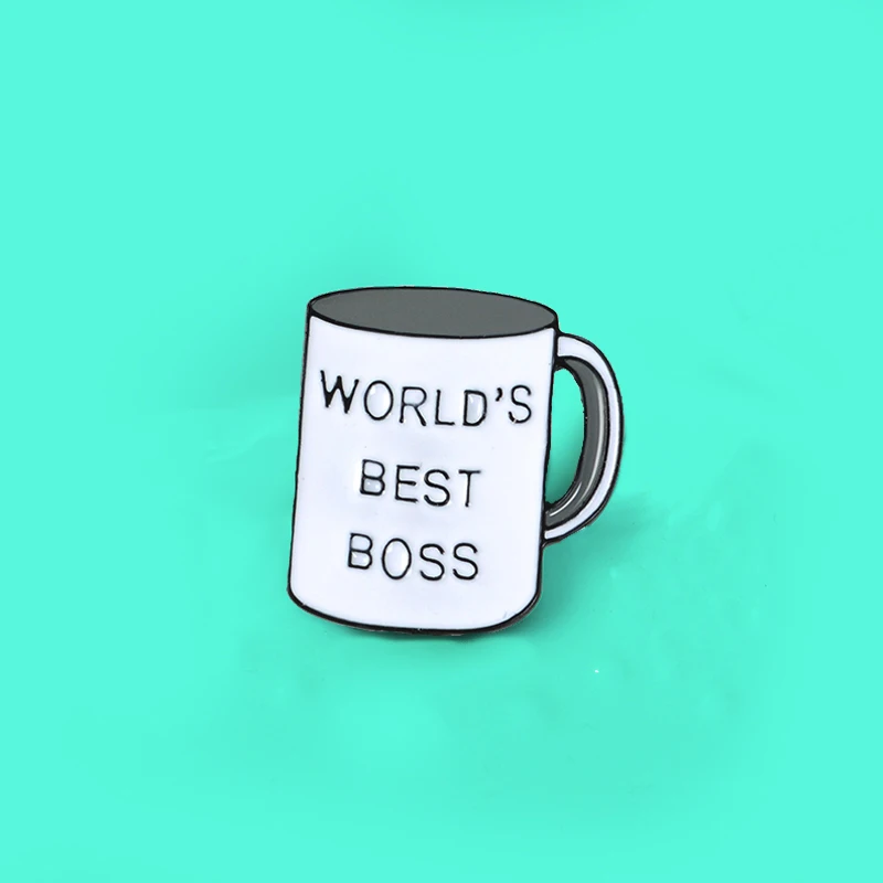 Эмалированная брошь World's best boss белая кружка брошка для офиса кофейная чашка