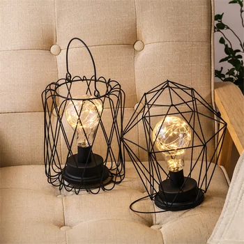 

Nordic Style Table Lamp Wrought Iron Geometric Modeling LED Night Light Lampara Diamond Lights Bedroom Home Cafe Decoration