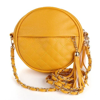

szdc88 Mini Ladies Women Round Shoulder Bag PU Tassel Chain Crossbody Handbags