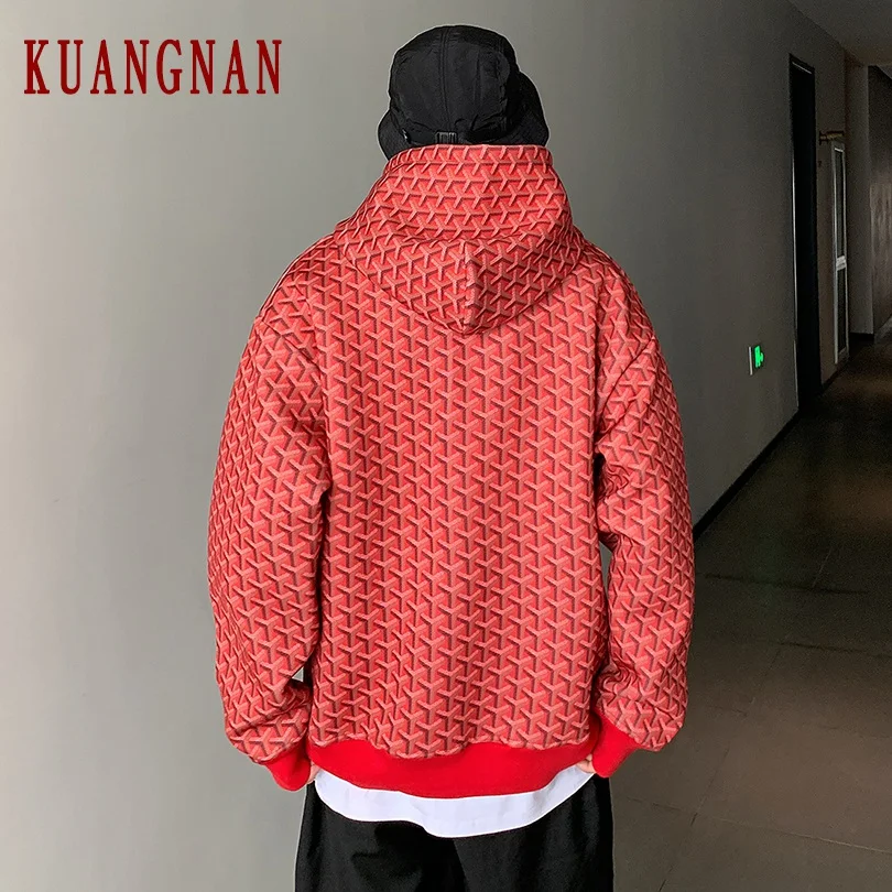KUANGNAN Argyle Толстовка для мужчин Японская уличная Мужская s толстовки хип-хоп толстовка толстовки мужские толстовки XXL Осень новинка
