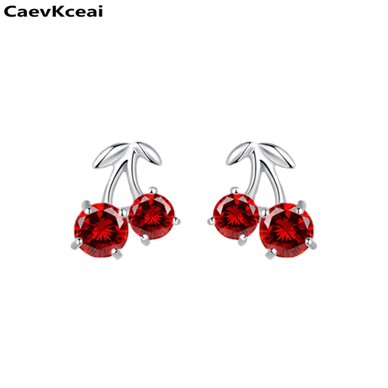 CaevKceai 100% стерлингового серебра 925 пробы красные хрустальные серьги гвоздики в