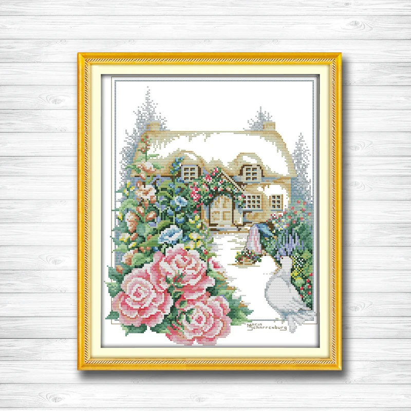 

Spring garden flowers paintings 14CT 11CT counted cross stitch Needlework Set Embroidery kits chinese cross stitch Home decor