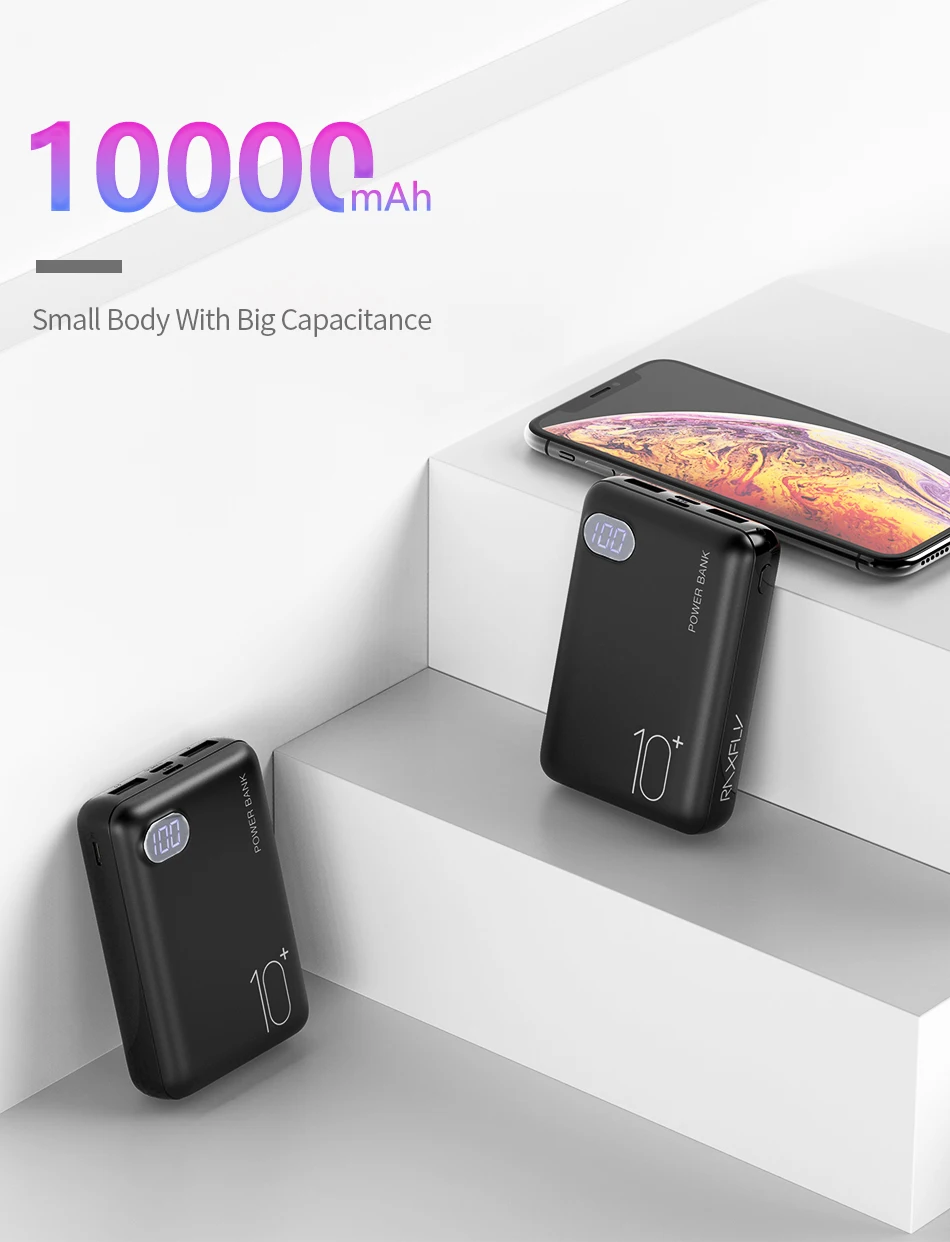 RAXFLY mi ni power Bank 10000 мАч портативный светодиодный экран mi power Bank для iPhone Xiao mi с двумя usb-портами быстрое зарядное устройство Внешняя батарея