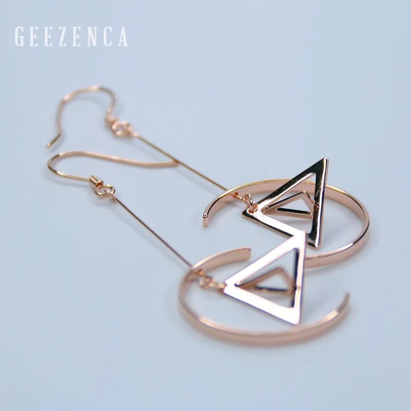 

GEEZENCA 925 Sterling Silver Geometric Triangle C-shaped Drop Earrings Fine Jewelry for Women Korean Trendy Dangle Earring Party