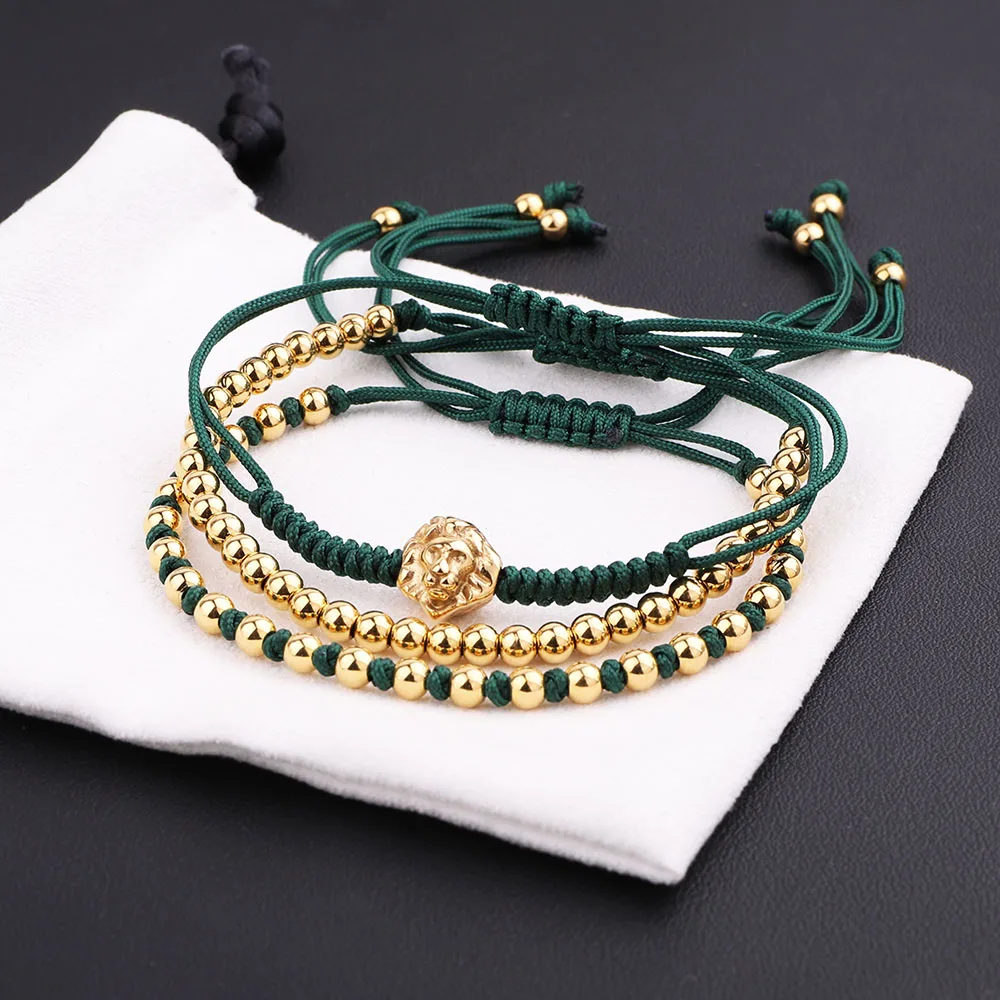 JARAVVI New Design High Quality Stainless Steel Beads Lion Charm Cord Braided Macrame Adjustable Bracelet Set Men Women Gift - Image 2