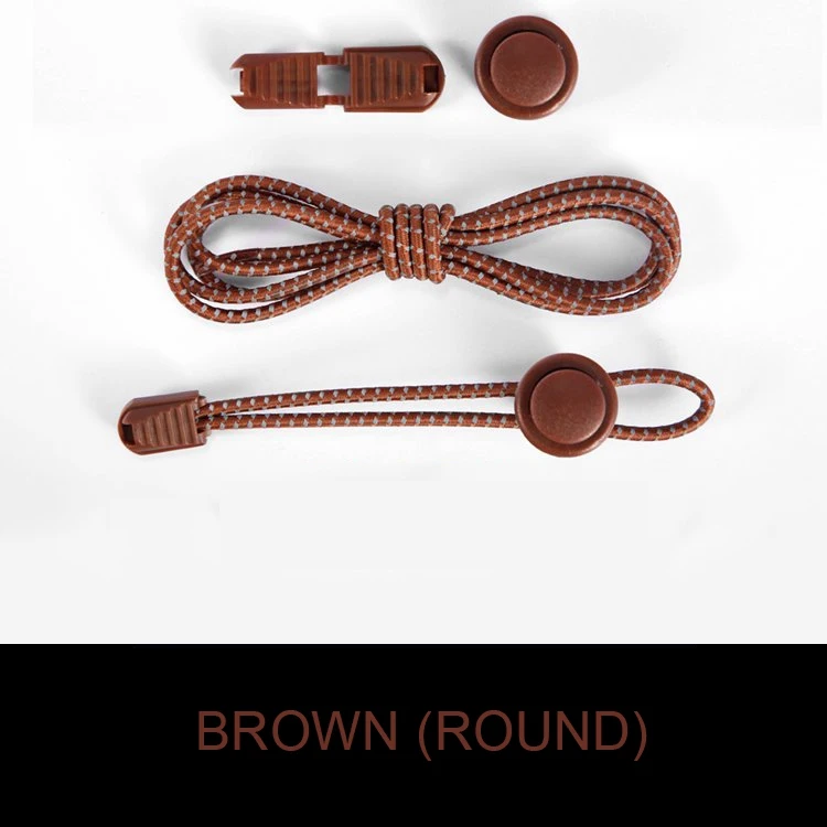 brown(round) Пара цветных светоотражающих эластичных шнурков с пряжкой, модная обувь различных типов, подходящая для ленивых шнурков adu - Цвет: brown(round)