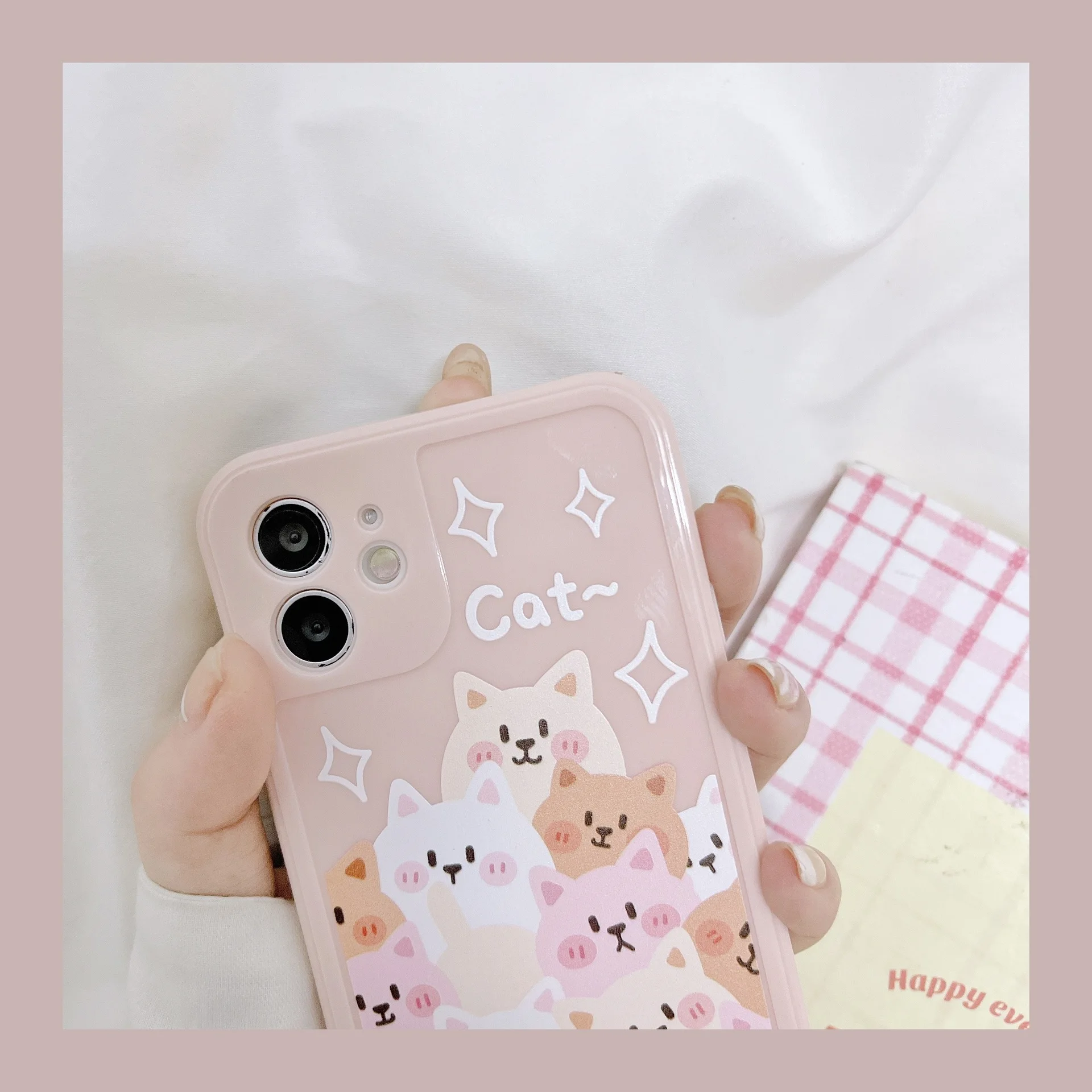 Retro kawaii sweet Smile cat family Japanese Phone Case For iPhone 11 12 Pro Max Xs Max XR X 7 8 Plus 7Plus case Cute Soft Cover