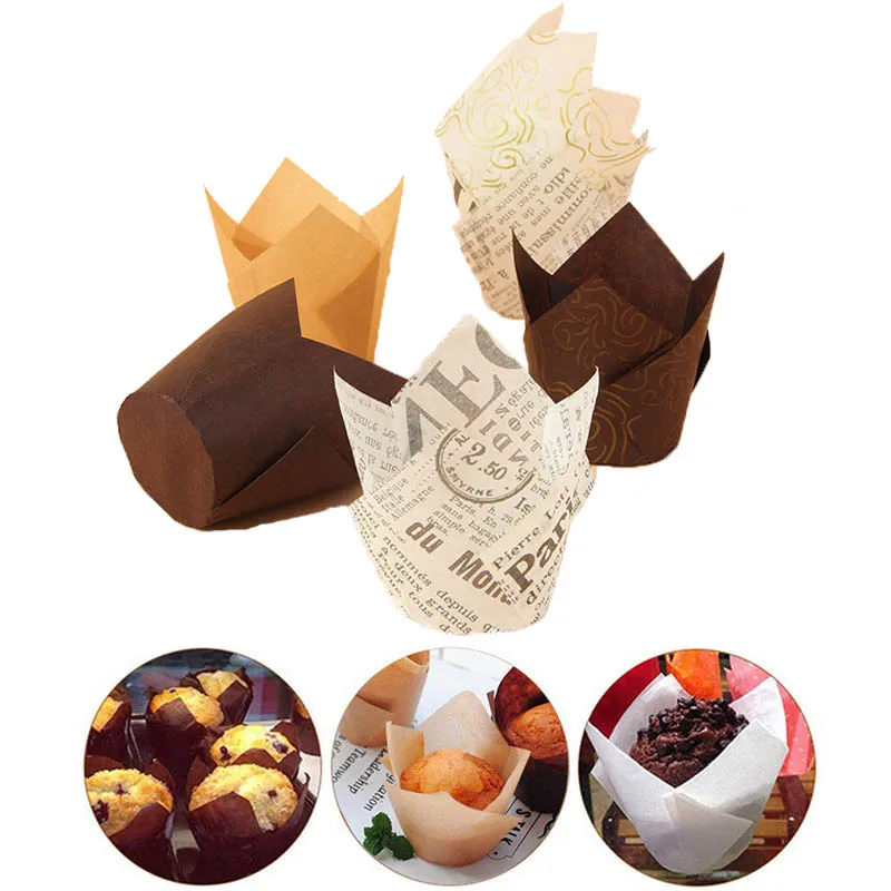 50pcs Newspaper Style Cupcake Liner Baking Cup Cakes Paper Cases Golden Printed Liners Wrappers Cake Decorating Tools B | Дом и сад