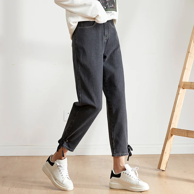 Женские неэластичные джинсы LEIJIJEANS, свободные повседневные черные и серые мытые джинсы с высокой посадкой, новая модель 9149 большого размера