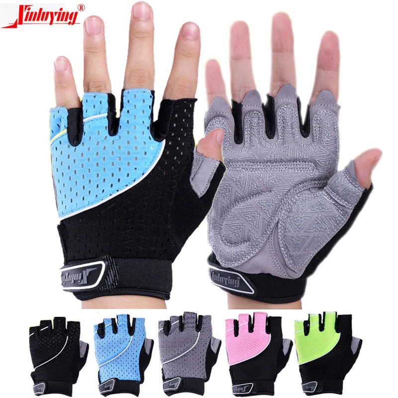 Xinluying Breathable Bike Cycling Gloves Half Finger Women Men Gym Fitness Body Building Weight lifting Crossfit Equipment Black