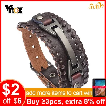 

Vnox Mens Leather Bracelet Punk Braided Rope Bracelets Bangles Length Adjustable Wrap pulseira masculina