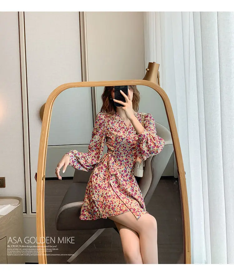 Floral Mini Dresses Women Lace-up Korean Style Chic Trendy Slim Popular Ulzzang Vestido Feminino Summer Leisure Vintage 2021 Ins plus size wedding dresses