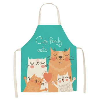 

1 Pc 66x47cm Cute Cartoon Cat Printing Apron Household Apron Kitchen Adult Kid Cotton Linen Apron Household Cleaning Tools