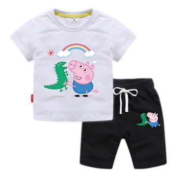 

peppa pig summer George cotton children's short-sleeved T-shirt + shorts two pieces of fashion cartoon children's clothes suit
