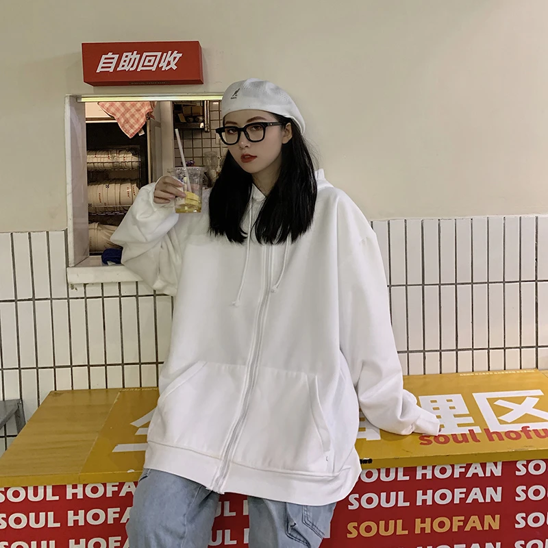 Осенне-зимняя женская куртка, Harajuku стиль плюс бархат толстый Свободный дикий Повседневный Топ с капюшоном, куртка женская W289