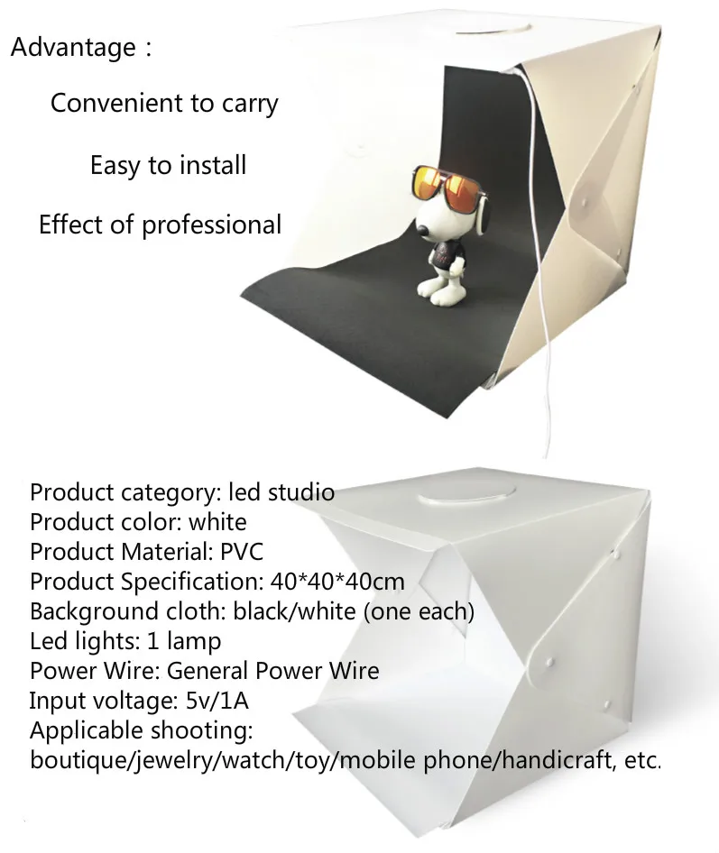 2 color LED mini studio button folding portable soft light box 40cm small LED mini photography