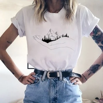 

Women Loose Style TShirt Mountain Travel Print Fashion Tops Tee Female Summer T-shirt Short Sleeve Street Ladies Plus Size S-3XL