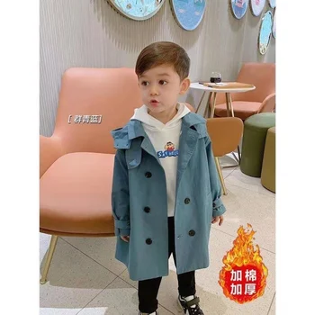 

England British Style Boys Casual Thick Cotton Coat Autumn Winter Windbreaker Baby Kids Mid-Long Overcoat Children's Trench Coat