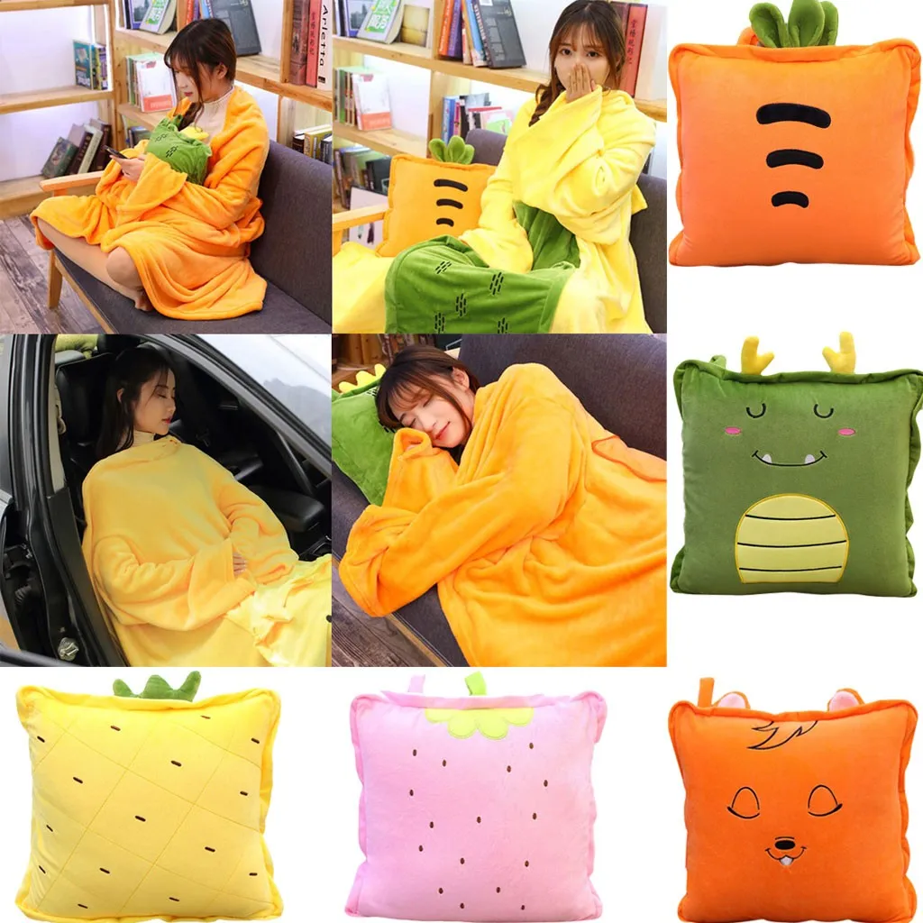 Pillow Blanket Wearable Plush Animal Fruit Modeling Toy Colorful Cushion Prop Flannel Child Gift #YL10 | Дом и сад