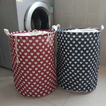 

Laundry Basket Drawstring Water-resistance Round Bin Cotton Linen Clothes Storage Toy Basket Storage Folding Storage Box Stocked