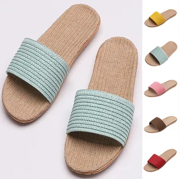 

Casual Slippers Women Summer Weave Shoes Buty Damskie Indoor Shoes Home Linen Summer Slippers 2020 Flip Flops Zapatos Mujer #C3