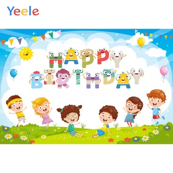 

Yeele Birthday Party Portrait Cartoon Lawn Children Photography Backdrops Personalized Photographic Backgrounds For Photo Studio