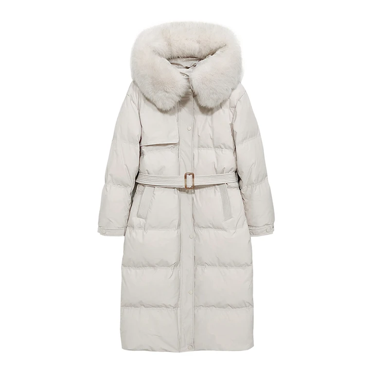 

Зимняя женская куртка с лисьим мехом, длинный пуховик с капюшоном, пальто, черная теплая куртка, толстая парка, зимняя куртка на белом утином пуху