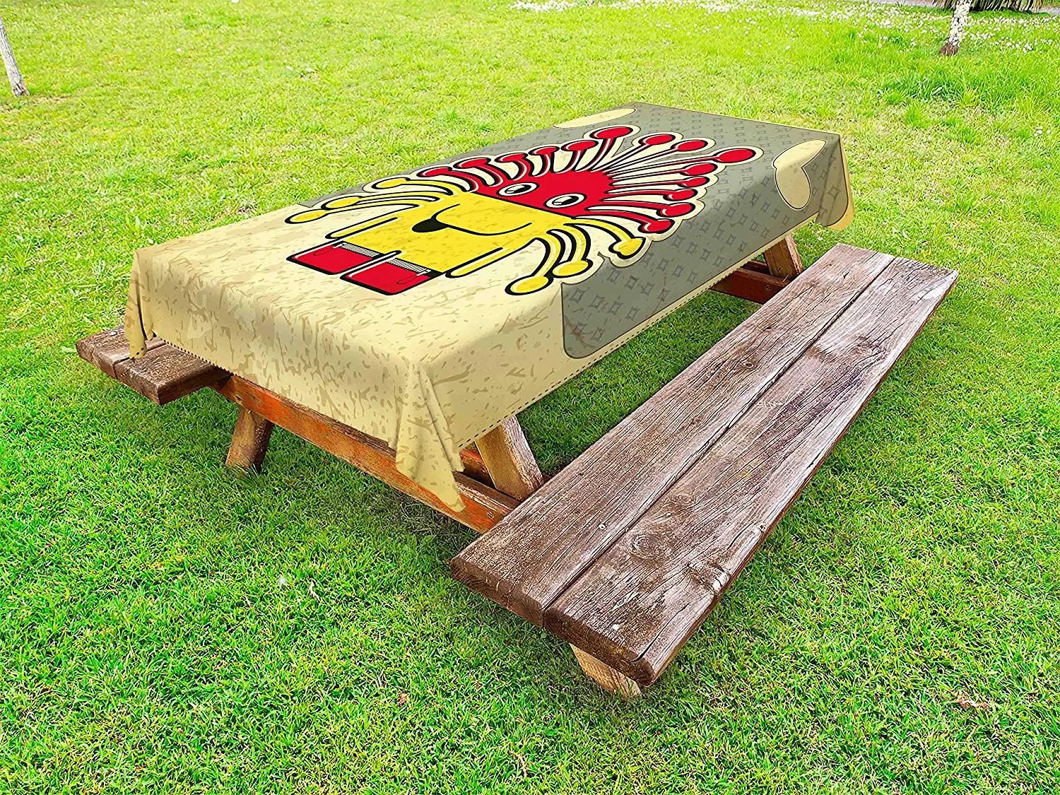 Funny Outdoor Tablecloth Bizarre Monster on Retro Style Backdrop Grunge