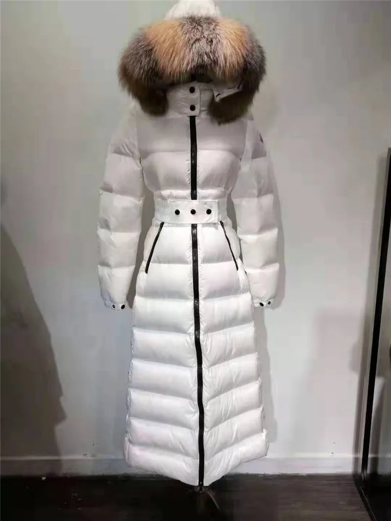 Зимний пуховик высокого качества для женщин X-long белый утиный пух пальто для женщин Тонкий с капюшоном воротник из лисьего меха Верхняя одежда A3042 - Цвет: white