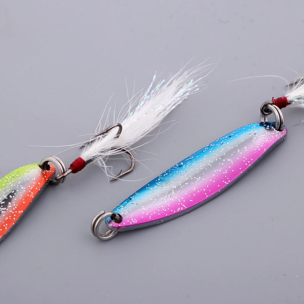 5pcs Peche Trout Spoons Hard Fishing Lures Hard Spinner Baits with Treble Hook Salmon Bass Metal Fishing Tackles Pesca