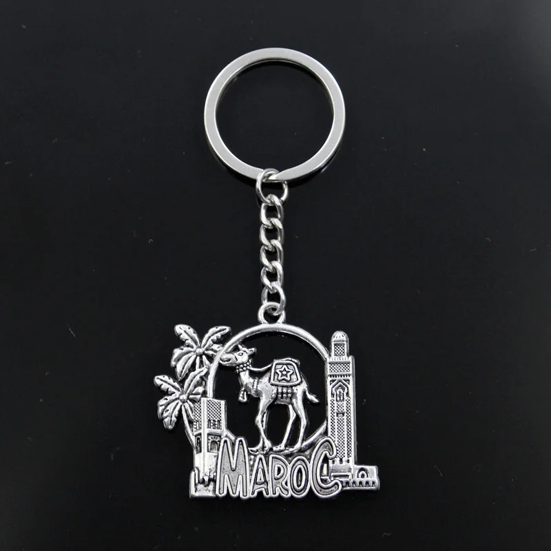 

Hot Fashion Maroc camel building tree 42x44mm Pendant Key Ring Metal Chain Silver Men Car Gift Souvenirs Keychain Dropshipping