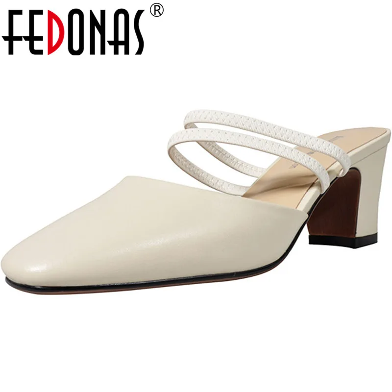 

FEDONAS Elegant Cow Genuine Leather Women High Quality Pumps Spring Summer Show Off Shoes High Thick Heeled New Shoes Woman