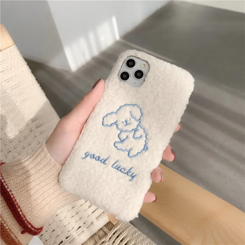 Зимний теплый пушистый чехол для телефона для iphone 11 Pro Max 7 8 plus для iphone X XR XS Max задняя крышка милый плюшевый собачка мягкий чехол