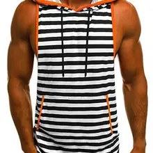 Модный Спортивный Повседневный полосатый жилет без рукавов, Мужской приталенный дышащий жилет без рукавов на спине