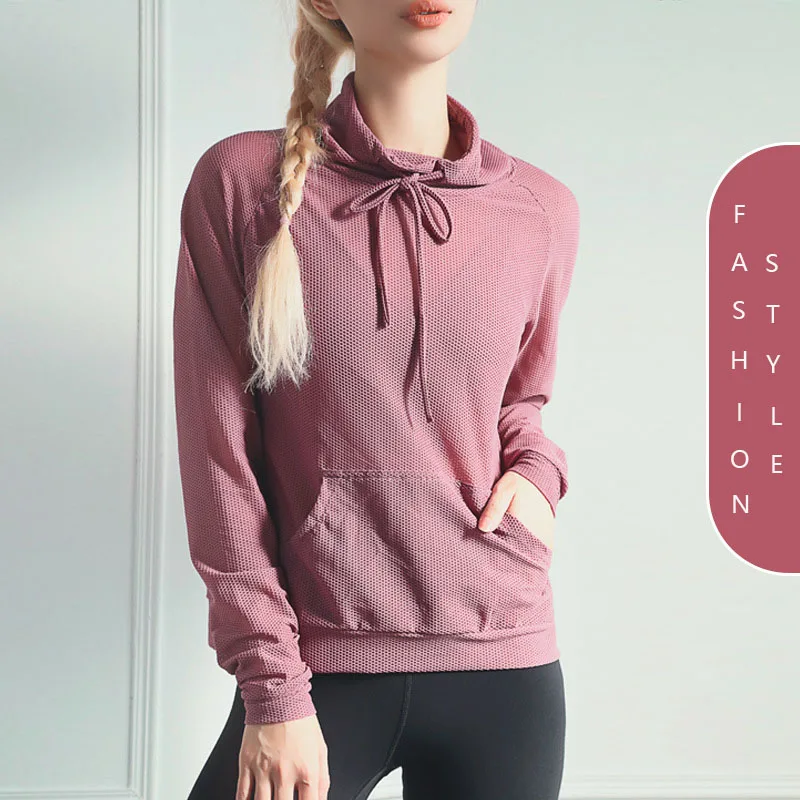 Gymkm, сетчатые спортивные куртки для бега для женщин, для фитнеса, свободные, повседневные, с капюшоном, дышащие, для тренировок, рубашка с высоким воротником, на завязках, для йоги