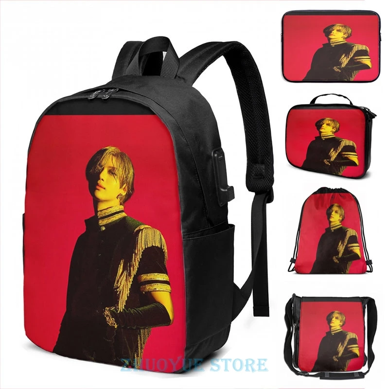 Забавный рюкзак с графическим принтом SHINEE TAEMIN USB зарядка мужские школьные сумки
