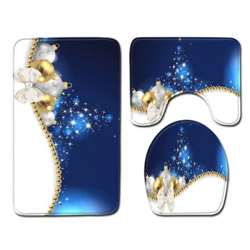 

Christmas Bathroom Mat Toilet Three-Piece Foam Durable Cover Shower Carpets Bathroom Mat Set