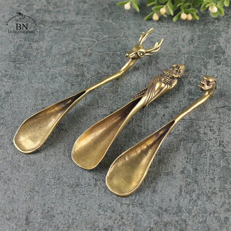 VintageBrassCopperDeerDharmaHeadTeaScoopsShovelCoffeeBlack